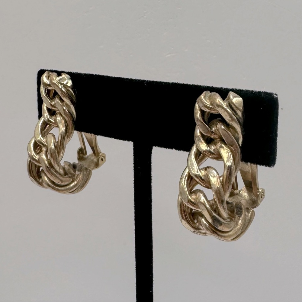 VINTAGE Gold-Tone Contour Chain Clip-On Earrings